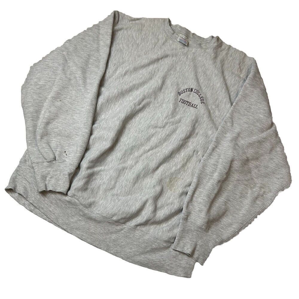 80s Vintage Champion Sweater Adult XL Gray Boston College Reverse Weave
